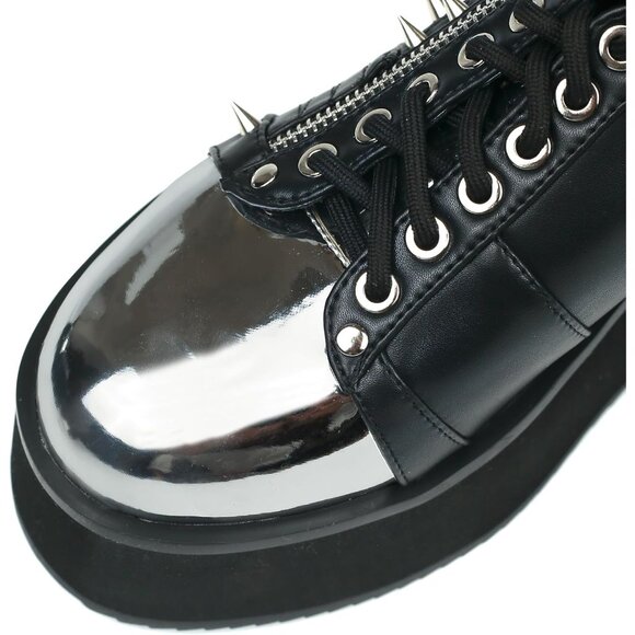 ⚡Women's Black Silver Studs Chrome Plated Toe Cap Platform Wedges Boots - Picture 6 of 8